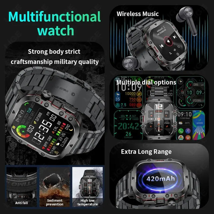 LIGE 1.96’’ Smartwatch – Bluetooth Call, Voice Assistant, Fitness & Waterproof