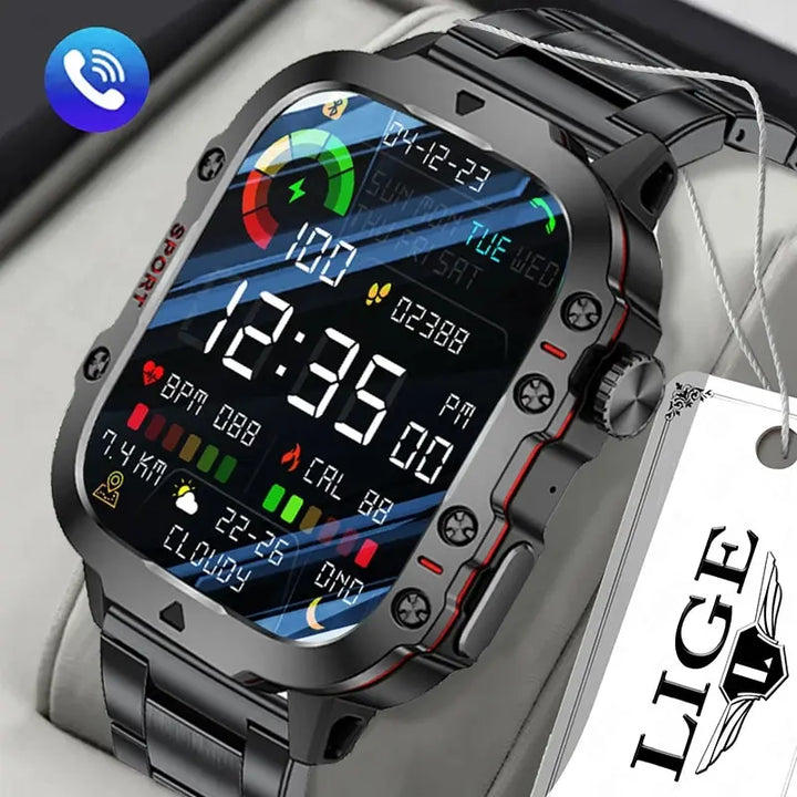 LIGE 1.96’’ Smartwatch – Bluetooth Call, Voice Assistant, Fitness & Waterproof