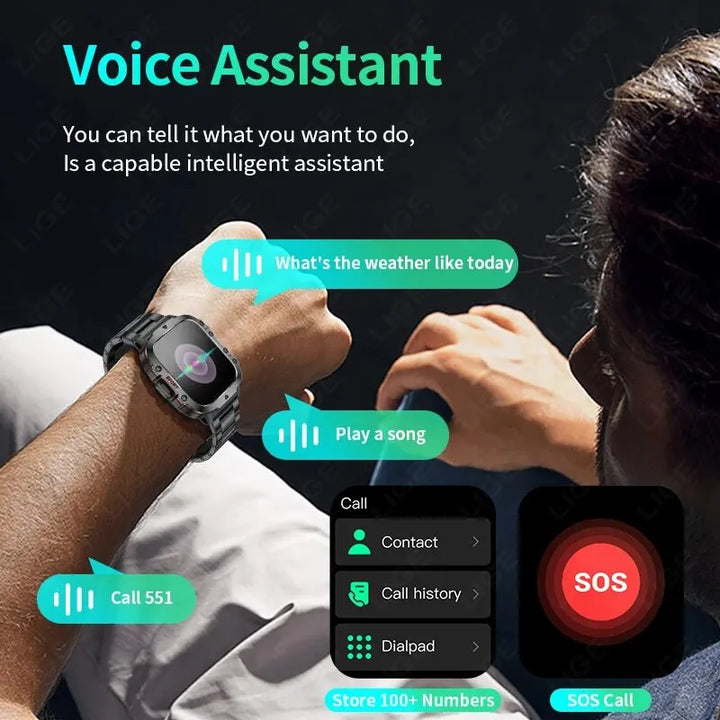 LIGE 1.96’’ Smartwatch – Bluetooth Call, Voice Assistant, Fitness & Waterproof