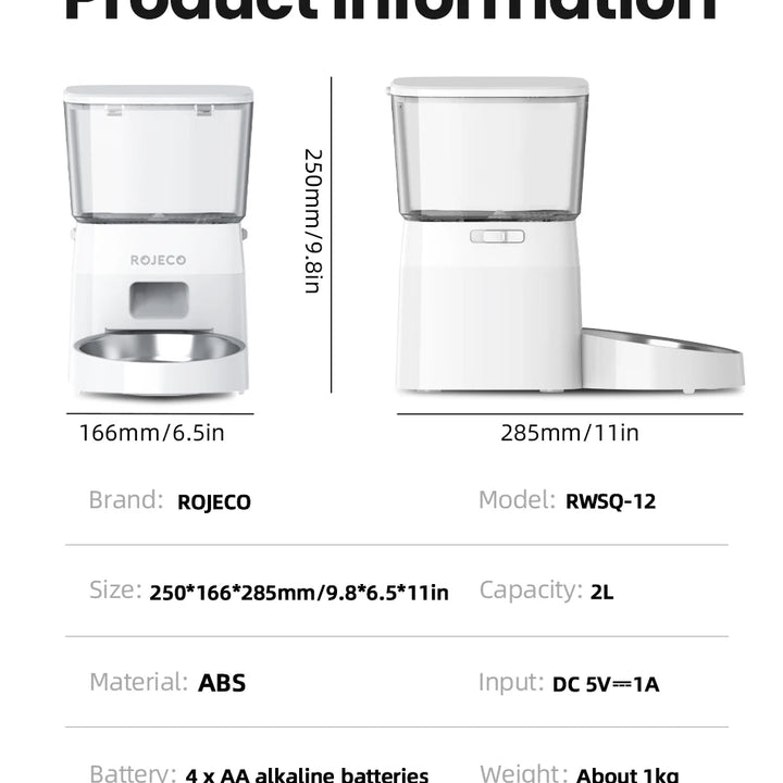 ROJECO Smart Automatic Dog Feeder with WiFi Control