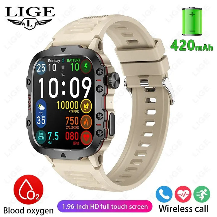 LIGE 1.96’’ Smartwatch – Bluetooth Call, Voice Assistant, Fitness & Waterproof