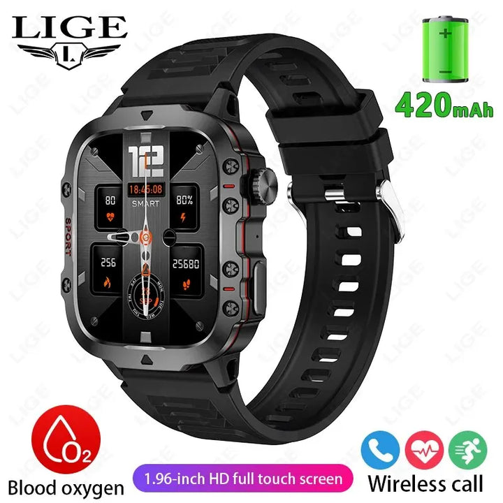 LIGE 1.96’’ Smartwatch – Bluetooth Call, Voice Assistant, Fitness & Waterproof